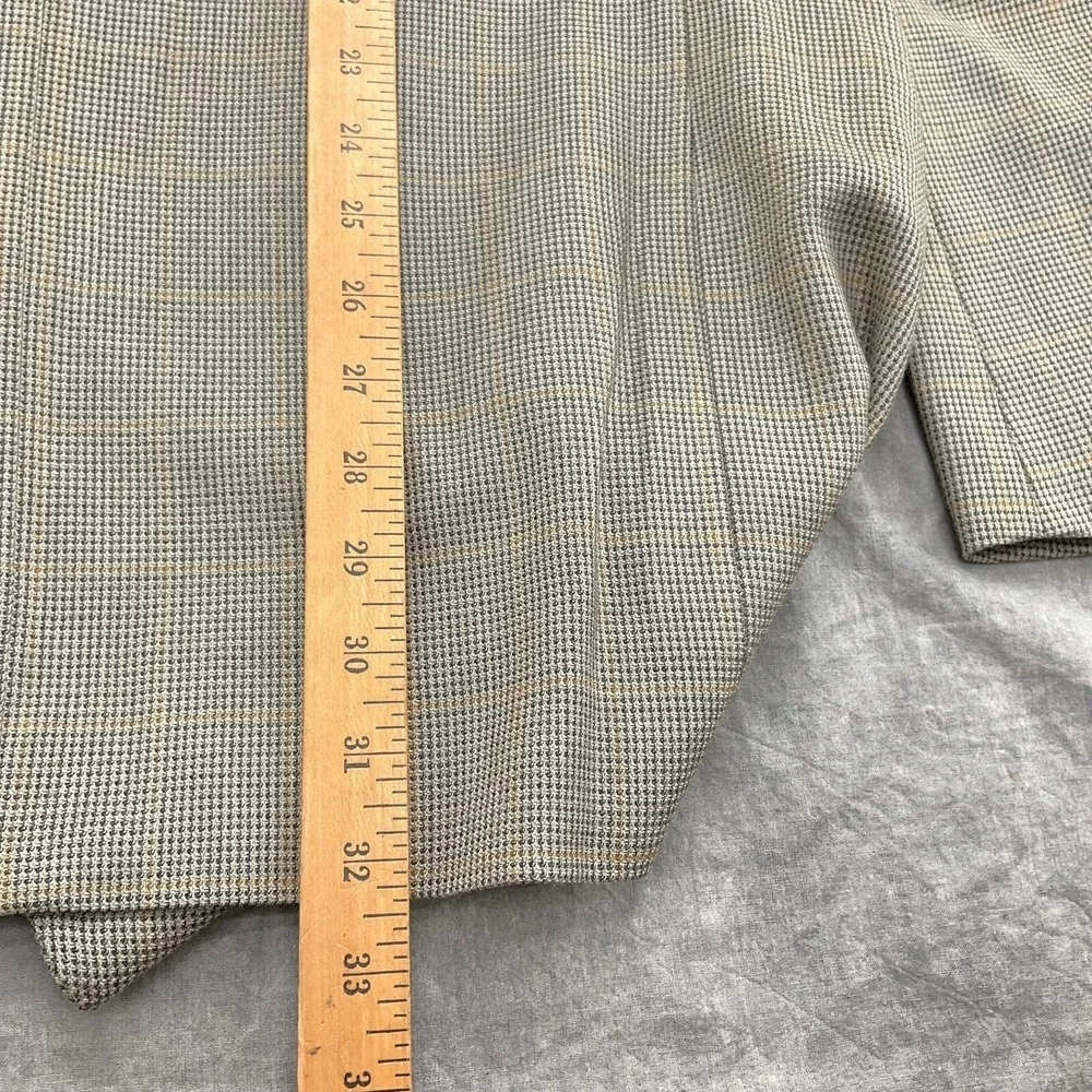 Andrew Fezza Blazer Men 41 Long Tan Gray Glen Plaid Gold Silk Wool Classic